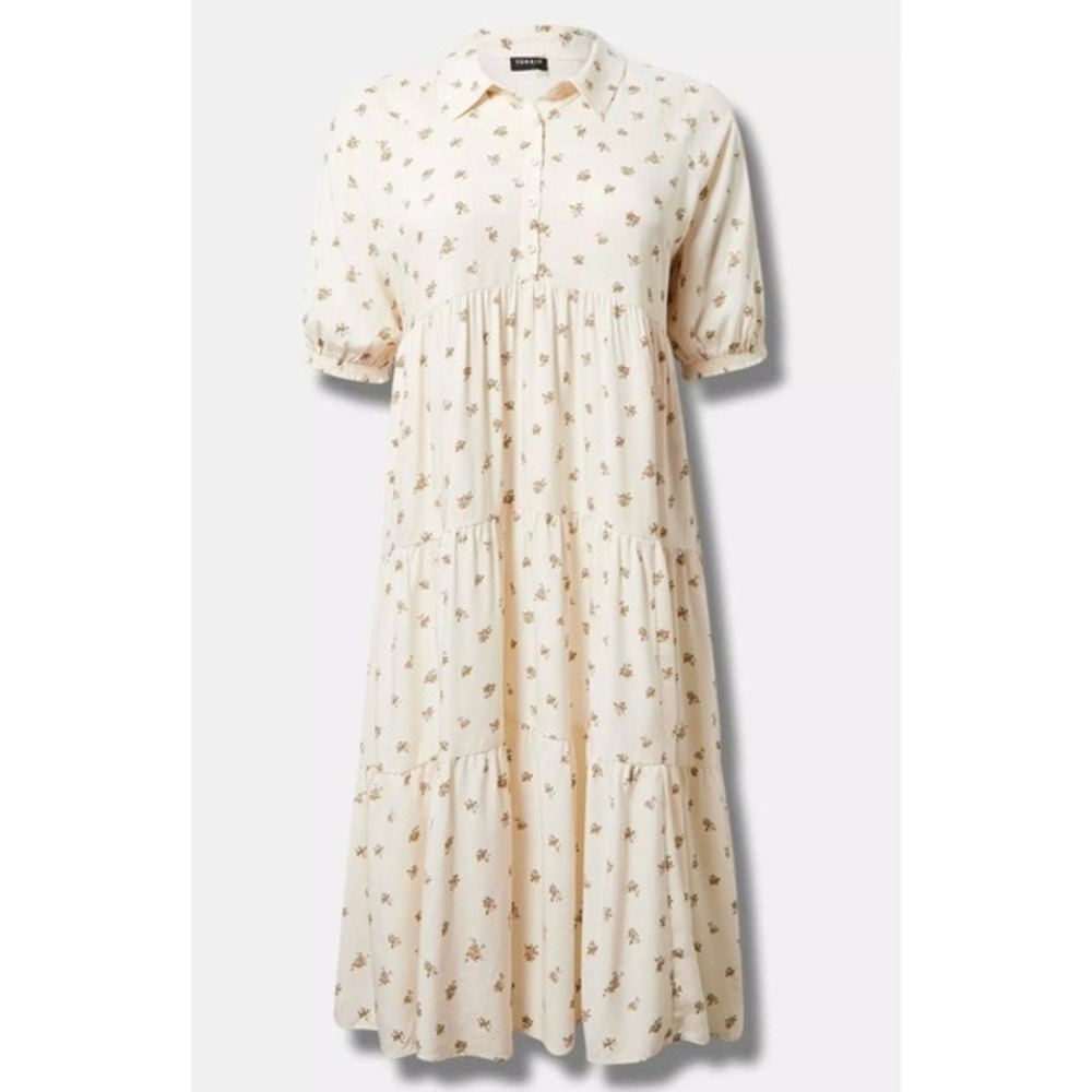 Torrid Maxi Wash Challis Hi Low Tiered Shirtdress 1X 14-16 Ditsy Floral NWT - Picture 2 of 9